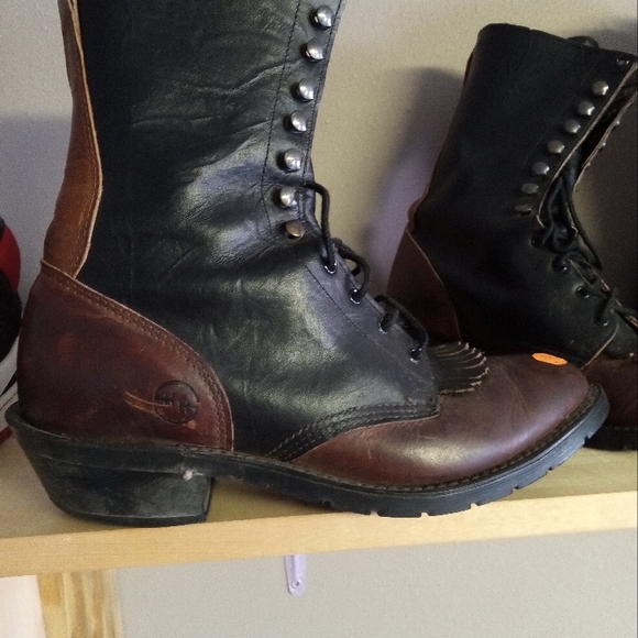Men's Black and Brown Leather Boots - Picture 4 of 4